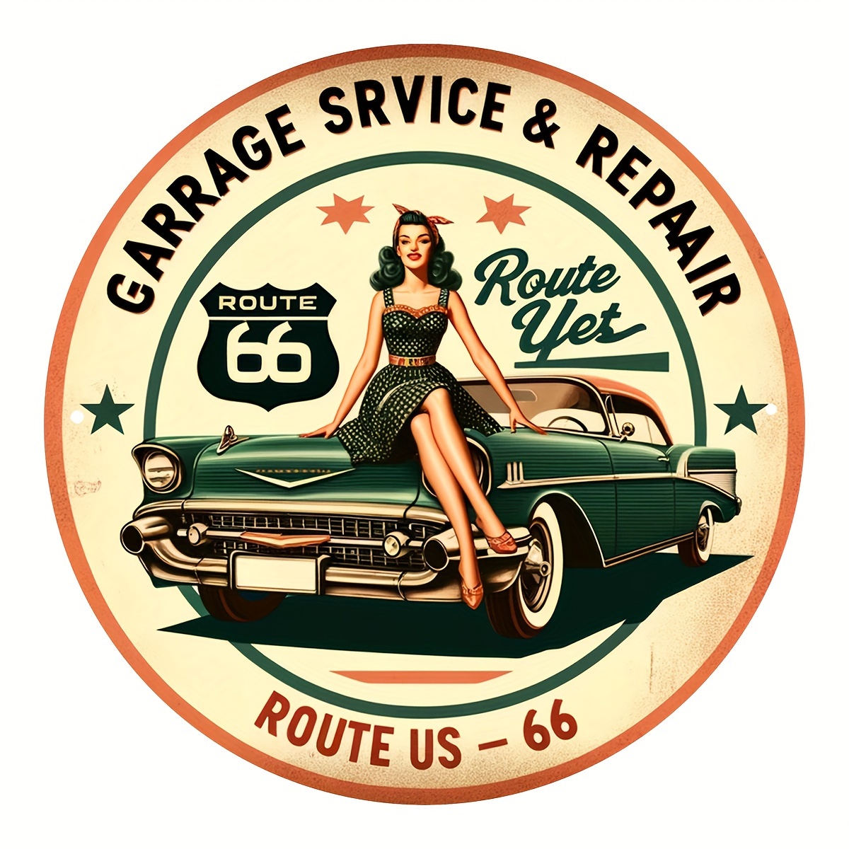 Home Decor Shop - Vintage Garage Repair Service Round Aluminum