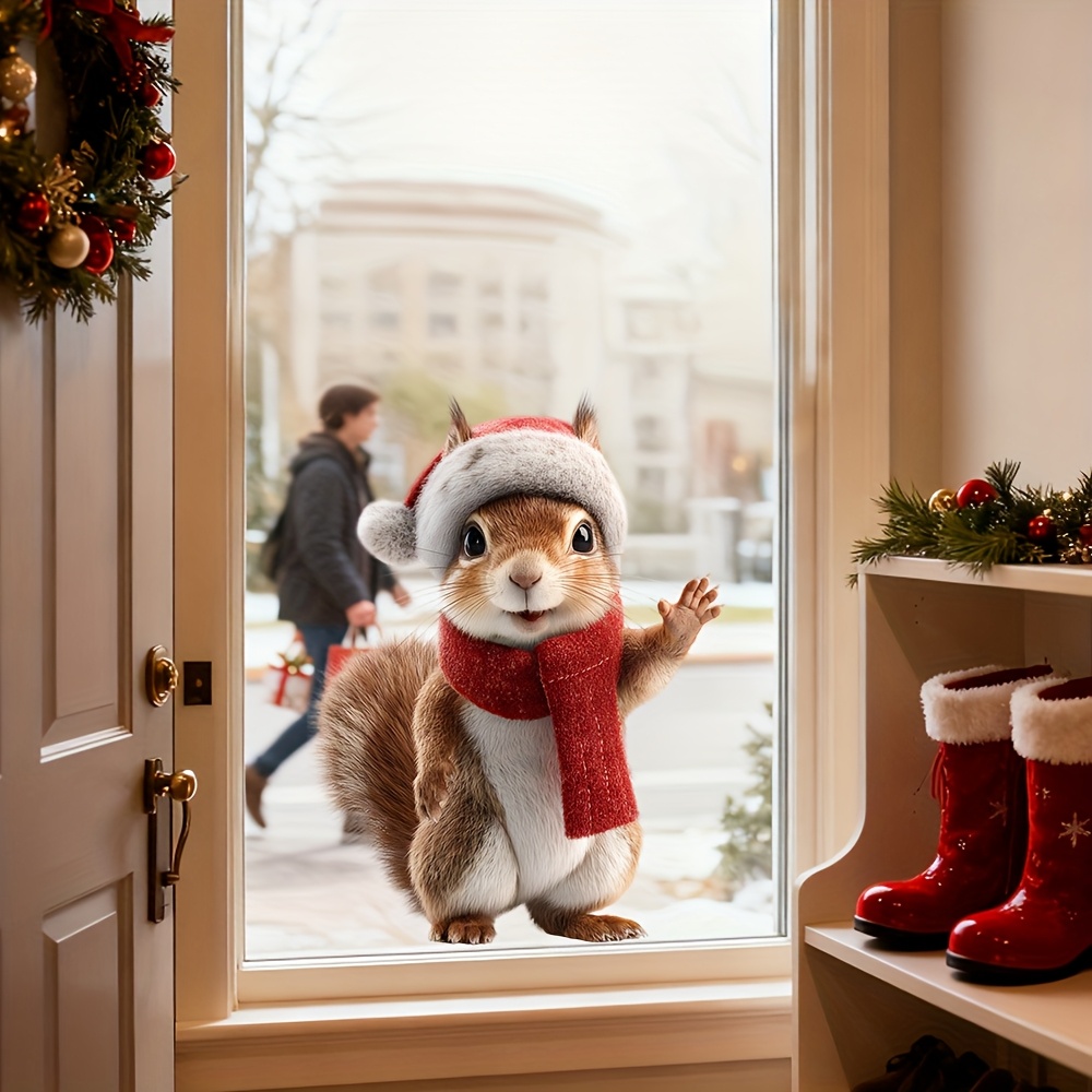 Home Decor Shop - 1pc Christmas Squirrel Window Sticker with