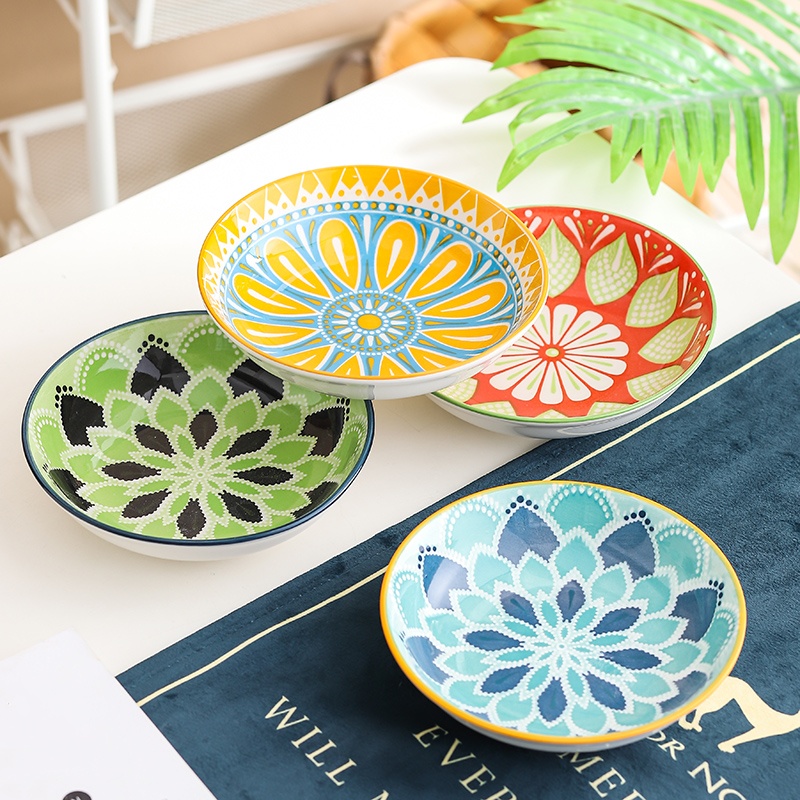 Ceramic Trinket Dish - 4pc Bohemian Ceramic Plate - Side