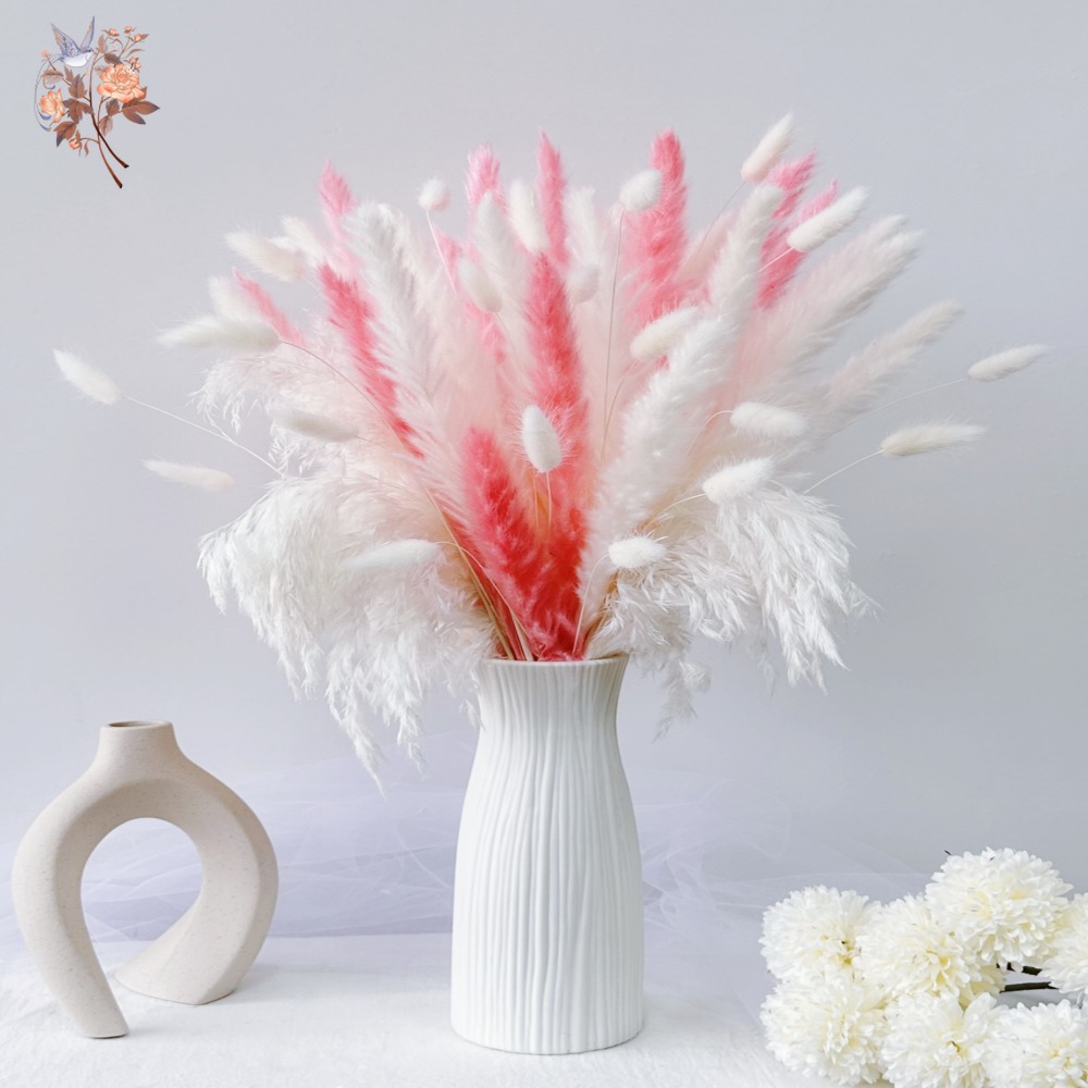 Pampas Grass Decor - 55pcs pink eternal flowers bouquets white