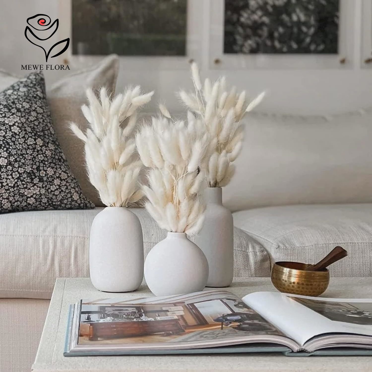 Pampas Grass Decor - 150PCS White Natural Fluffy Rabbit Tails