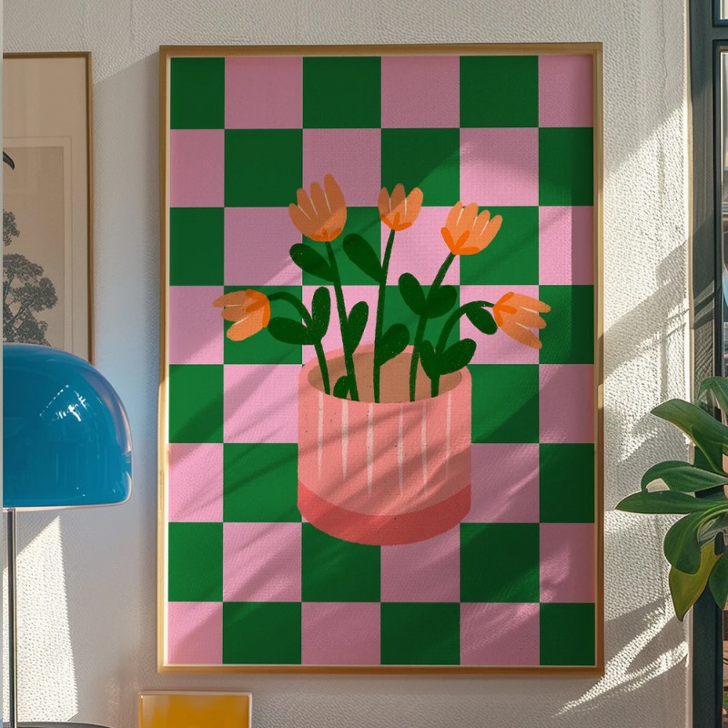 Print - Pink and Green Checker - đánh giá và giá Home Decor Aesthetic Pinterest