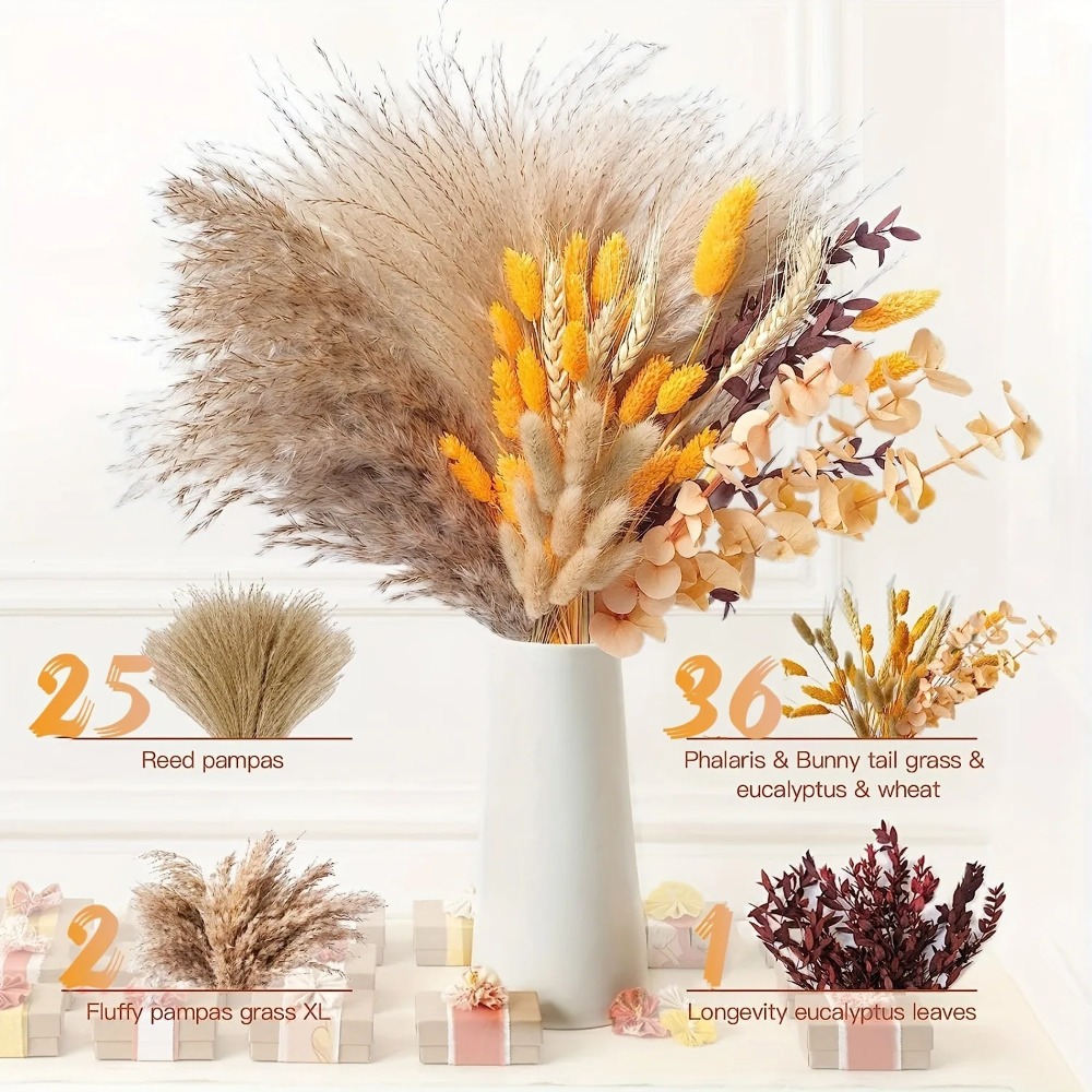 80Pieces Natural Dried Flowers - đánh giá và giá Pampas Grass Decor